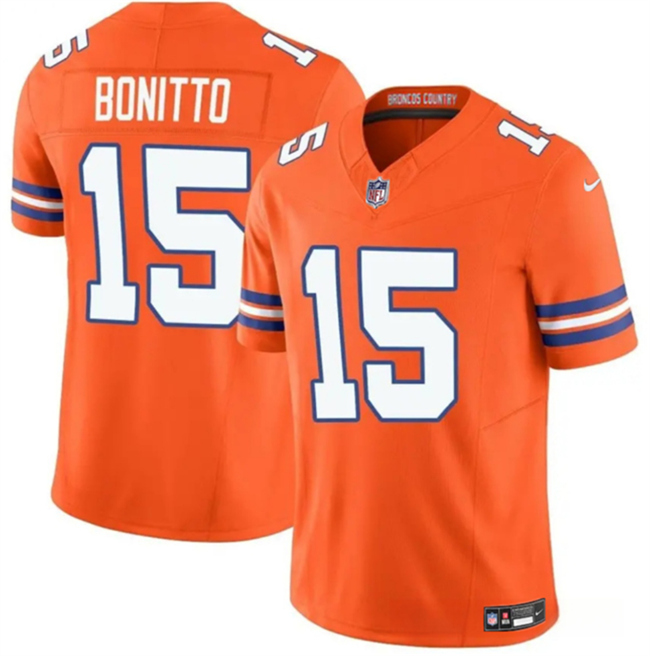 Women's Orange Denver Broncos #15 Nik Bonitto F.U.S.E. Throwback Vapor Limited Stitched Football Jersey(Run Small)